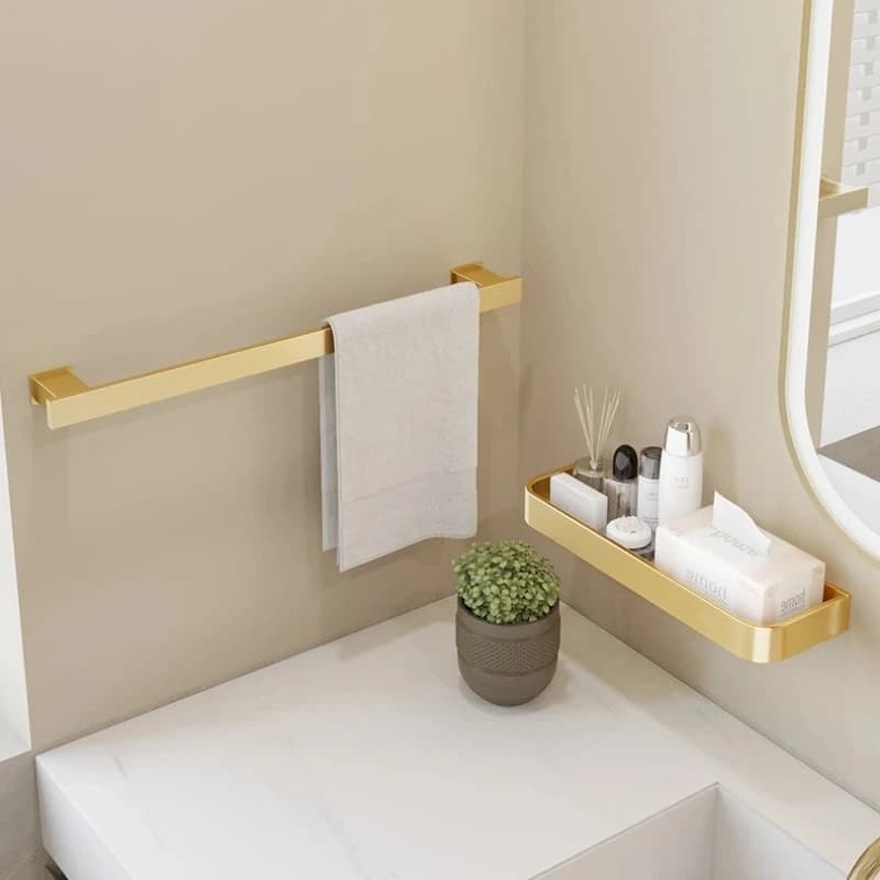 Aluminum alloy square tube towel rack bathroom brushed gold single and double pole wall mounted anti rust bathroom towel rack