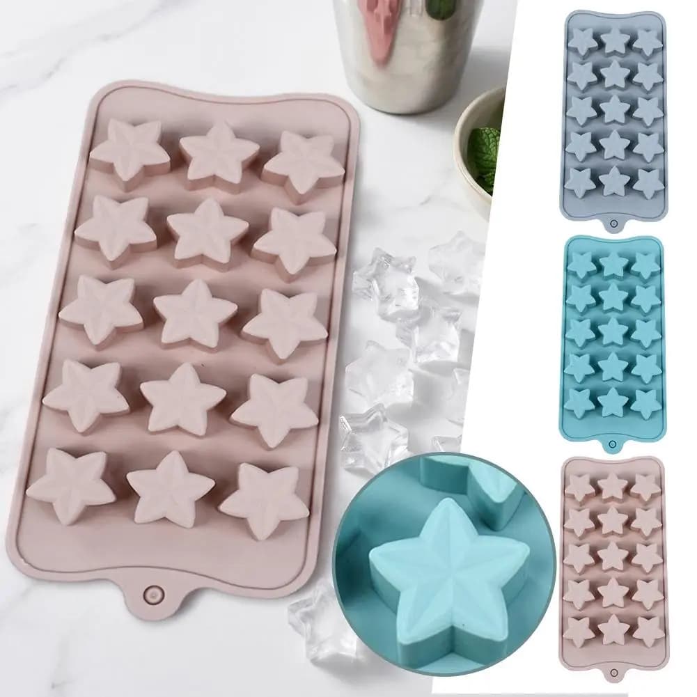 Stampo in Silicone a Forma di Stella a Cinque Punte da 15 Pezzi, Creativo per Cioccolato, Gelatina, Caramelle Natalizie, Fai da Te, Vassoio per Ghiaccio, Stampo da Forno