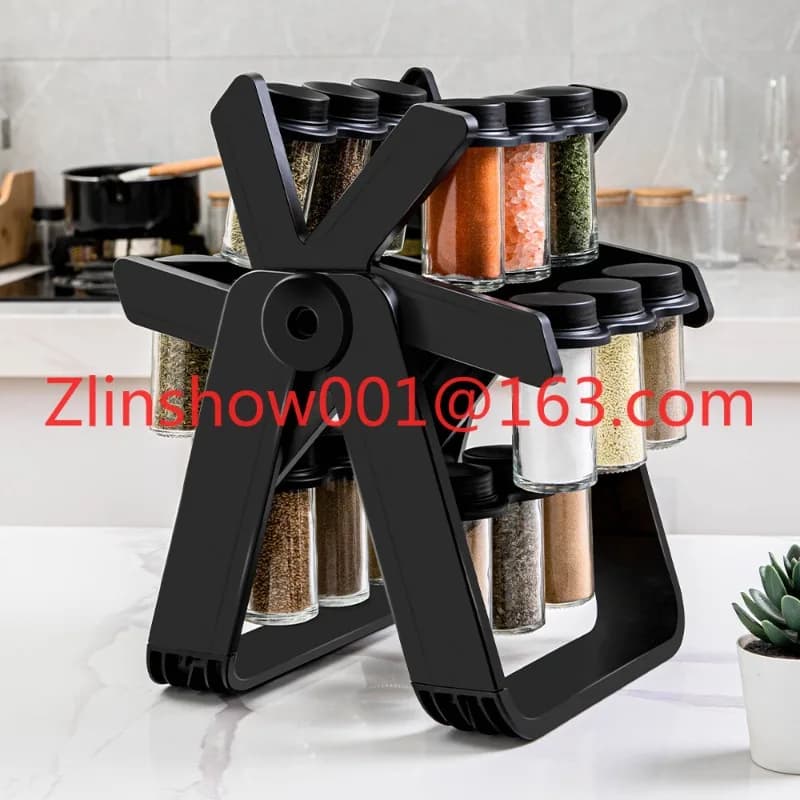 Rotating Ferris wheel glass seasoning rack set Spice jar seasoning bottle jar seasoning bottle rack Household storage rack