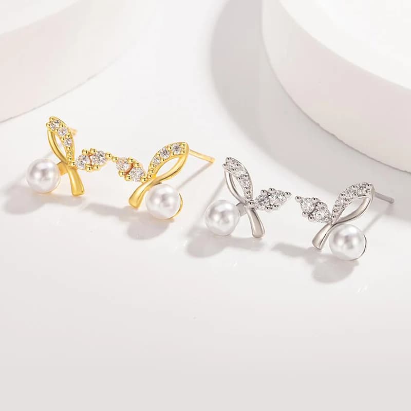 Orecchini a perla in stile foresta, eleganti e alla moda, di lusso leggero, con fiocco in argento 925, gioielli per le orecchie da donna, dallo stile raffinato.