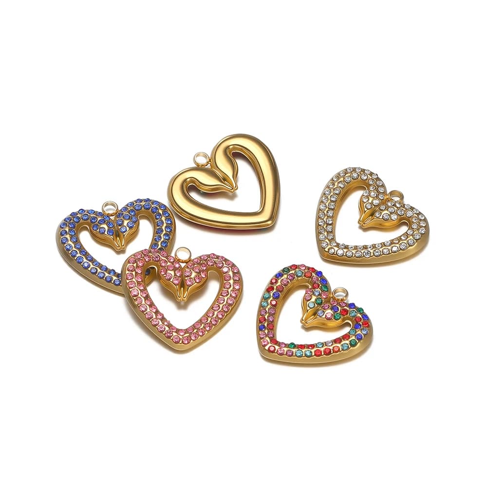 5 Pezzi Ciondoli a Doppio Cuore Serpente in Acciaio Inossidabile per Creazione Gioielli Fai da Te, Orecchini, Bracciali, Collane, Charms e Componenti