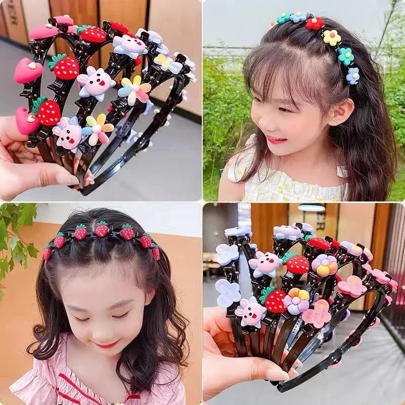 Fascia per Capelli Intrecciata Stile Coreano per Bambini, Graziosa Fascia con Clip per Bambine, Accessori Moda per Capelli
