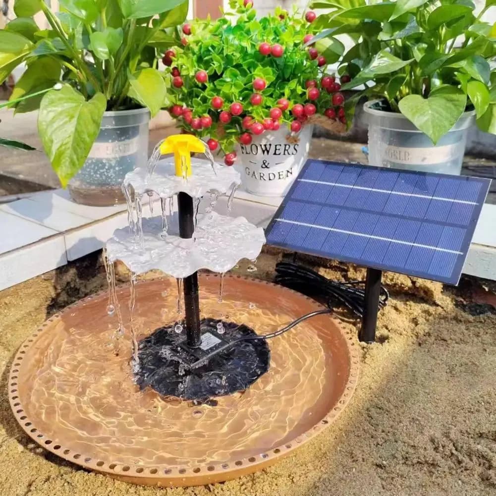 Pompa per fontana solare pannello in vetro pompa per acqua da bagno per uccelli con picchetti 3 ugelli pompa di rilevamento del livello dell'acqua di filtrazione su entrambi i lati