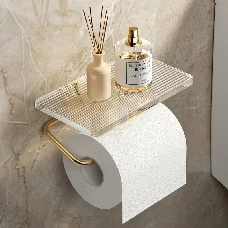 Portarotolo di carta igienica in oro di lusso con ripiano senza punzonatura Portarotolo in rotolo acrilico Appendiabiti Accessori da bagno Bagno