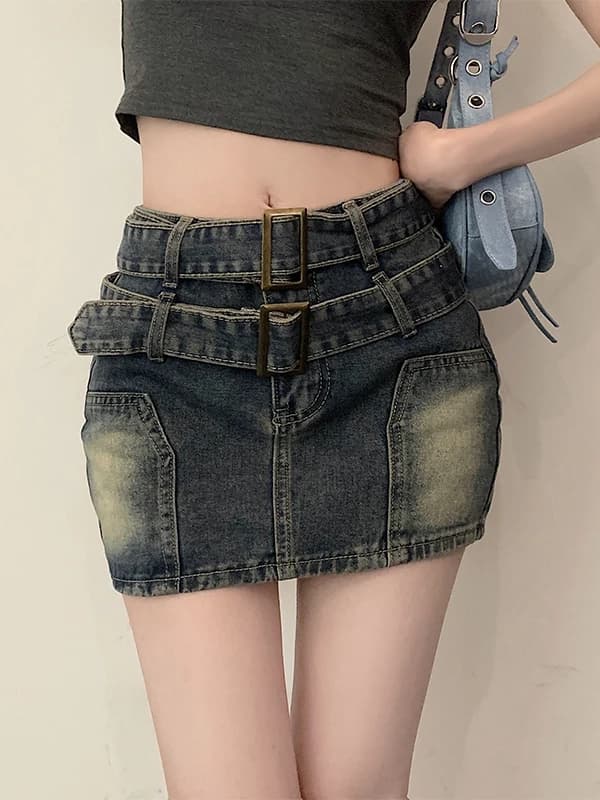 Retro High Waist Denim Skirt Pants Women Summer plus Size Slimming Short Skirts Korean Style Commute Button Belted