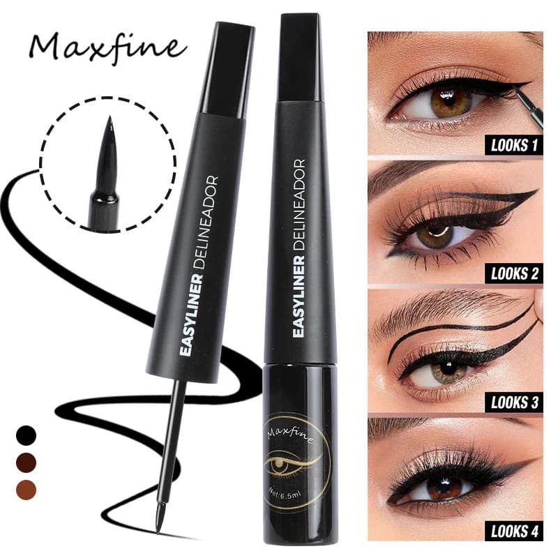 MAXFINE Waterproof and oil-resistant liquid eyeliner pen set, non-smudgeable, ultra-fine eyeliner