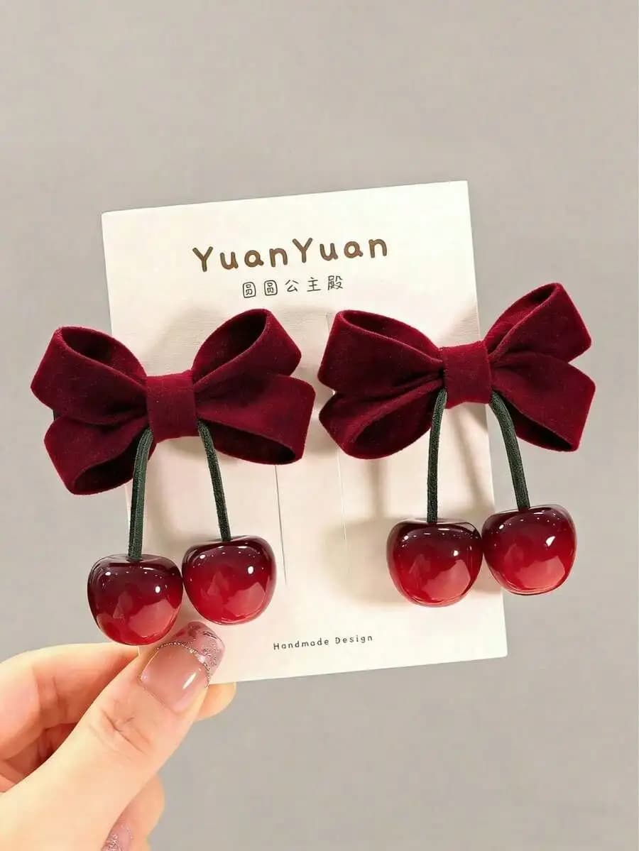 Set di 2 fermagli per capelli bordeaux per ragazze, fermagli laterali con fiocco dolce vintage, accessori per capelli versatili per feste e occasioni