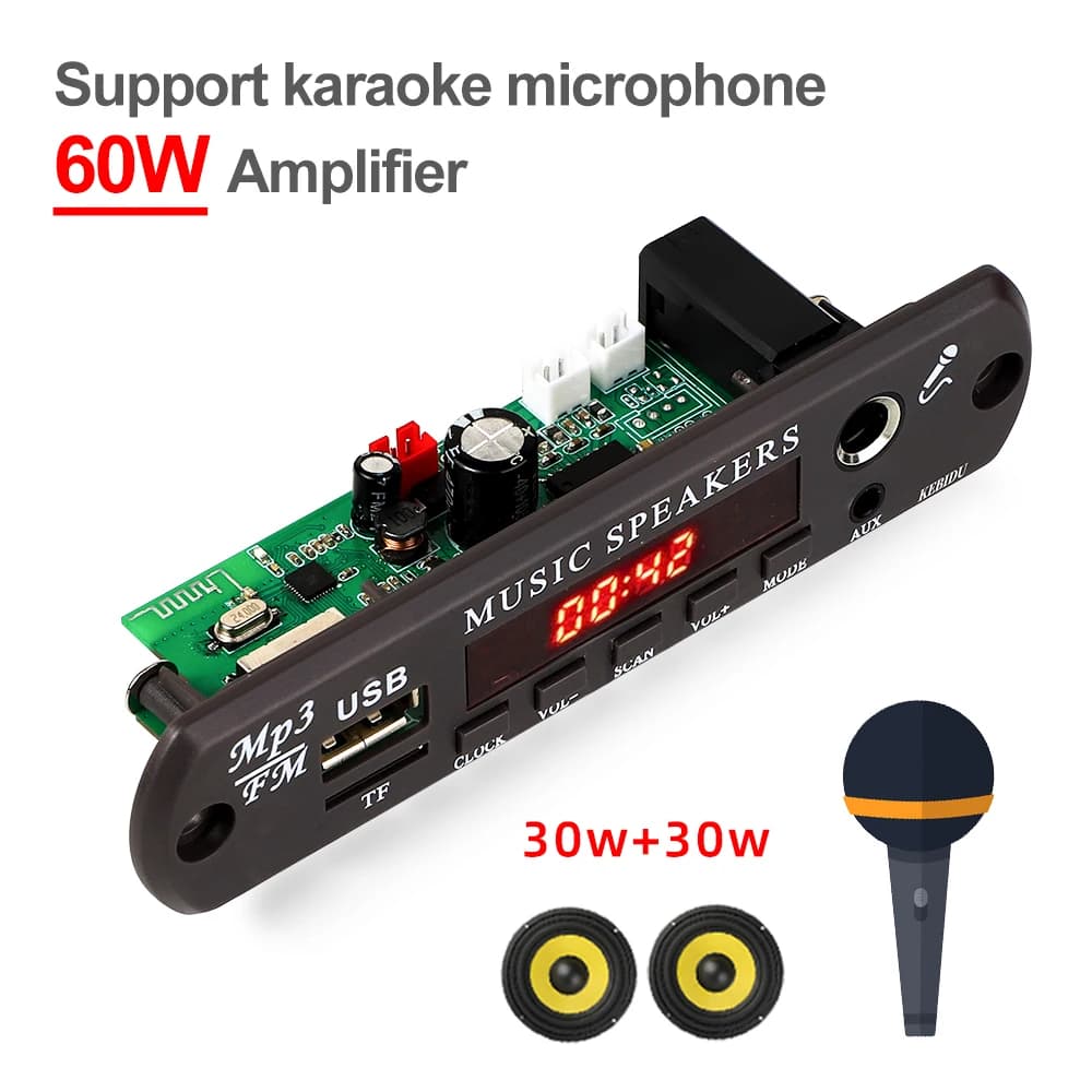 KEBIDU MP3 Scheda di decodifica WMA Bluetooth 5.3 Microfono audio per auto wireless USB TF Radio Lettore musicale MP3 fai da te con telecomando