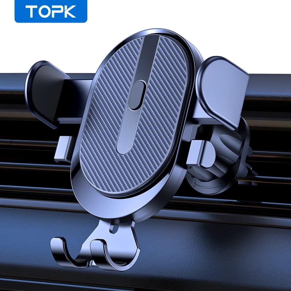 Support for car phone, universal phone support with automatic update lock TOPK 2023 with hook clip for car socket for iPhone Samsung