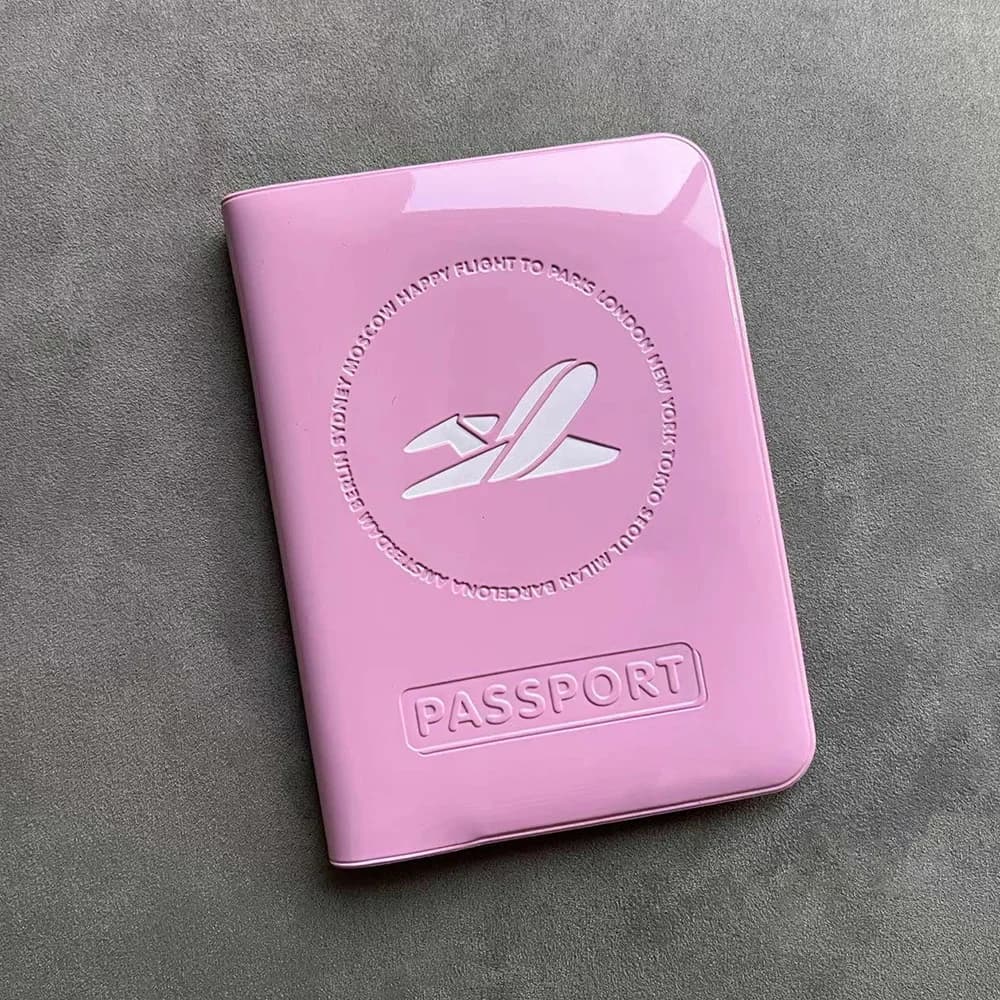 Accessori da viaggio porta passaporto impermeabile per aereo per donna porta passaporto da viaggio in PVC con Design 3D rosa
