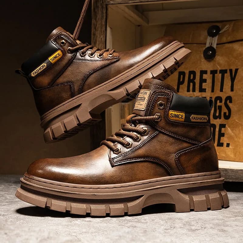 Stivaletti con plateau da uomo vintage Autunno Inverno Stivali in pelle Chelsea britannici Stivaletti da lavoro casual caldi antiscivolo da esterno Botas Hombre