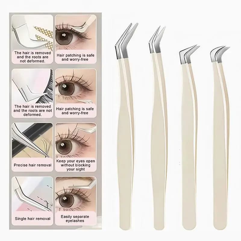 New False Eyelash Tweezers With Storage Case Non Slip Handle Precision Stainless Steel Tips For Eyelash Extension Home Salon