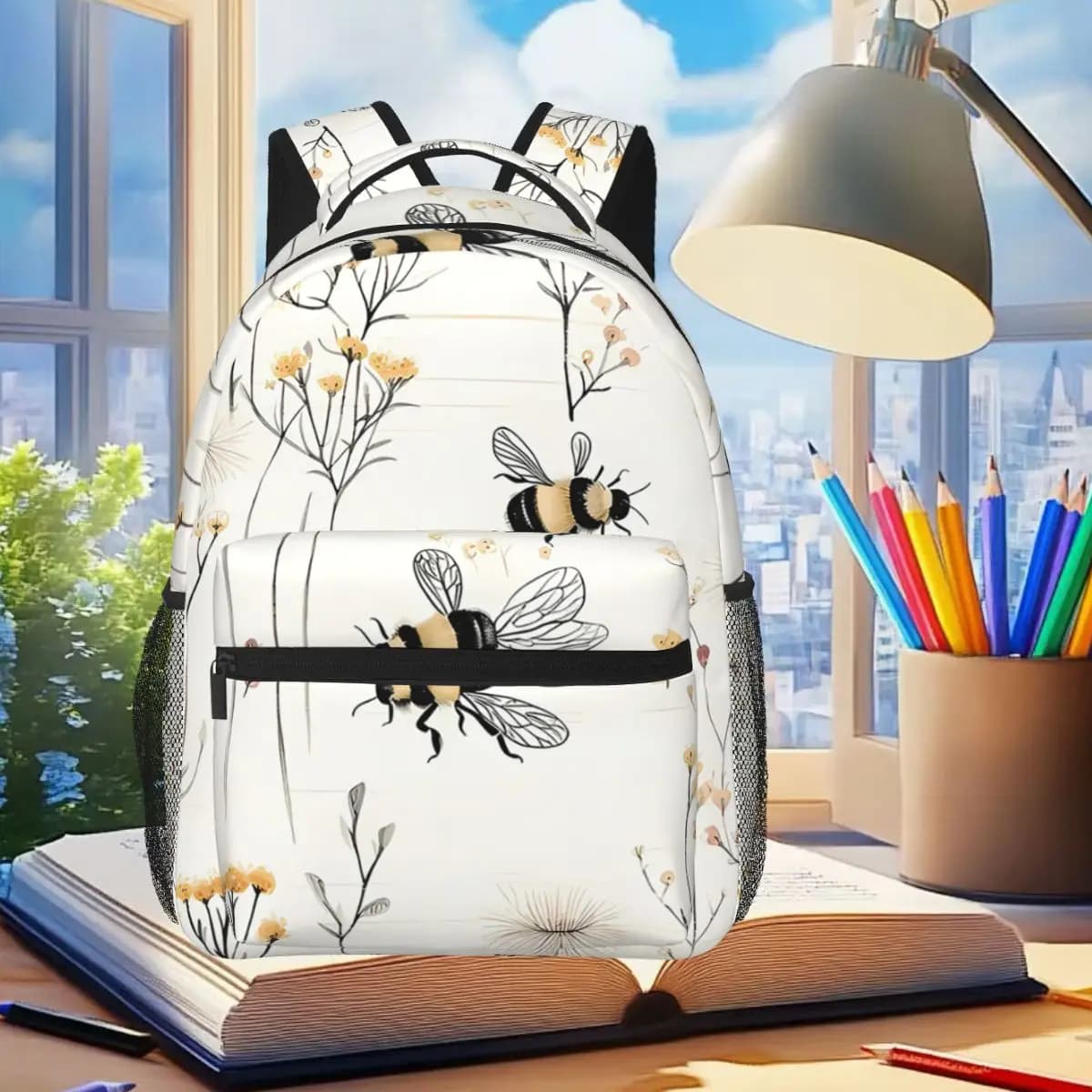 The Pattern Of Bees Picking Flowers Backpack Student Boys Girls BookBag Children School Bag Laptop Shoulder Bags for Men Women