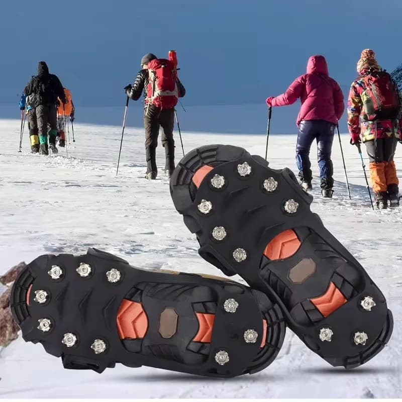 Ramponi da 10 denti Escursionismo all'aperto Arrampicata Pinza da neve e ghiaccio Coperture antiscivolo per scarpe invernali Punte Accessori per scarpe da neve