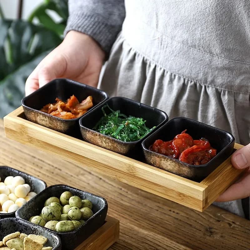 Piatto di frutta con griglia in ceramica creativa Piatto per snack Piatto da portata Piatto piccolo giapponese con vassoio Vassoio per snack di frutta secca da tavolo per la casa