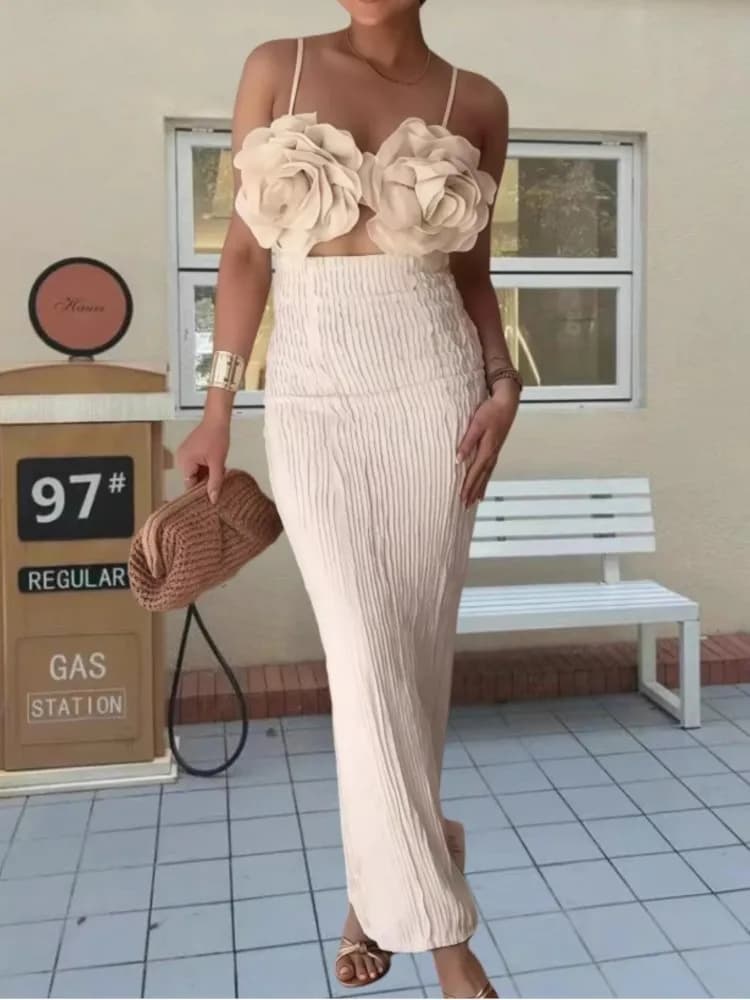 Fiori 3D Abiti con cinturino per spaghetti Moda donna Sexy scava fuori pacchetto senza schienale Hip Party Dress Design Sense Abiti da banchetto