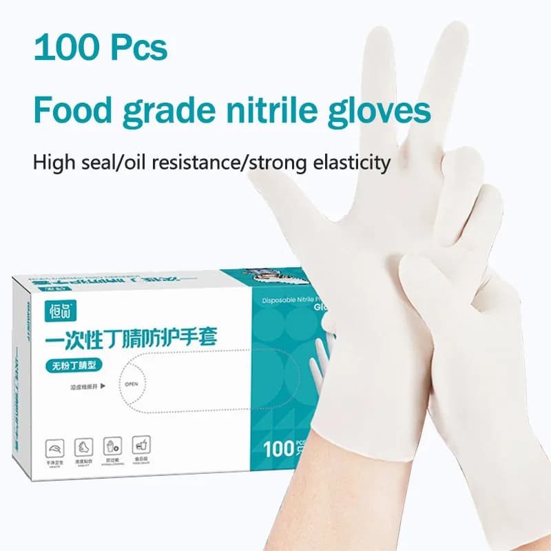 Guanti Monouso Durevoli in Composito di Nitrile, Lattice, Gomma, PVC, Antiscivolo, Sterili, Resistenti all'Olio, Impermeabili, 100 Pezzi