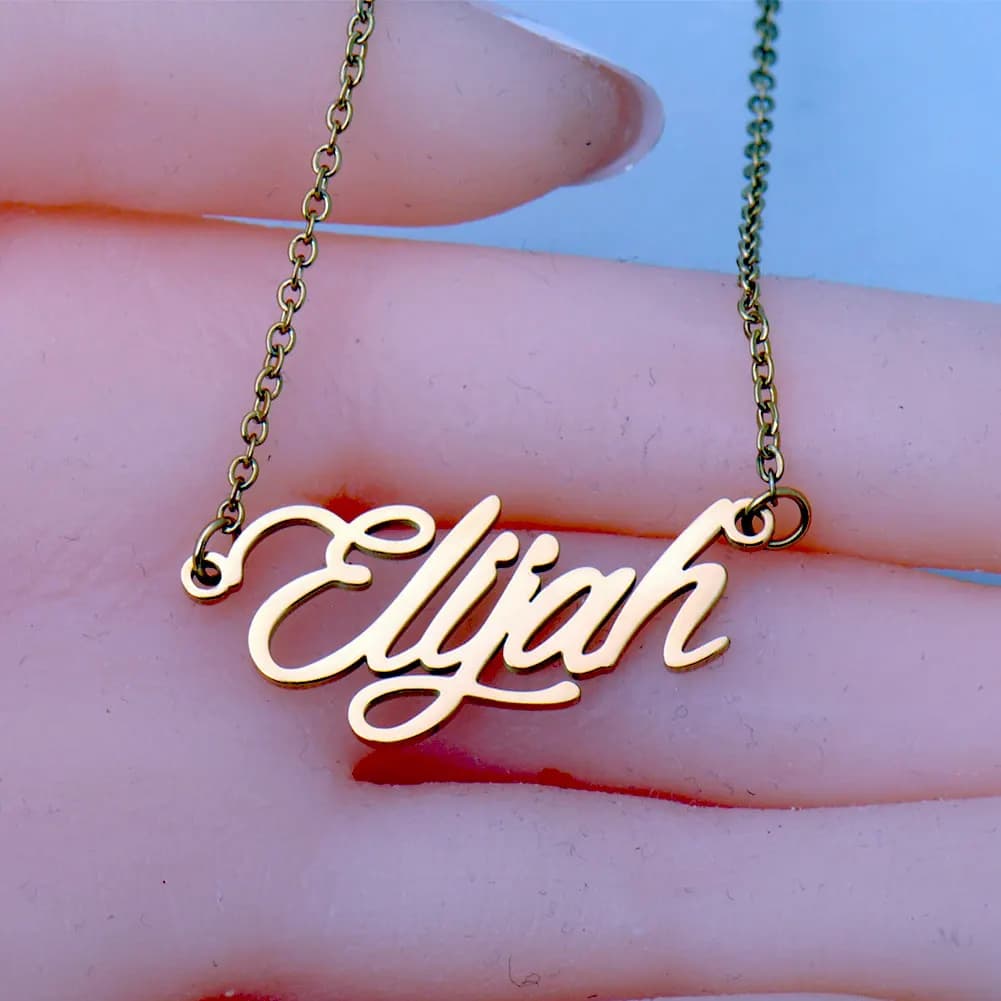 Collana con nome Elijah in acciaio inossidabile personalizzata per donna, ciondolo con targhetta placcata oro, regalo per la fidanzata
