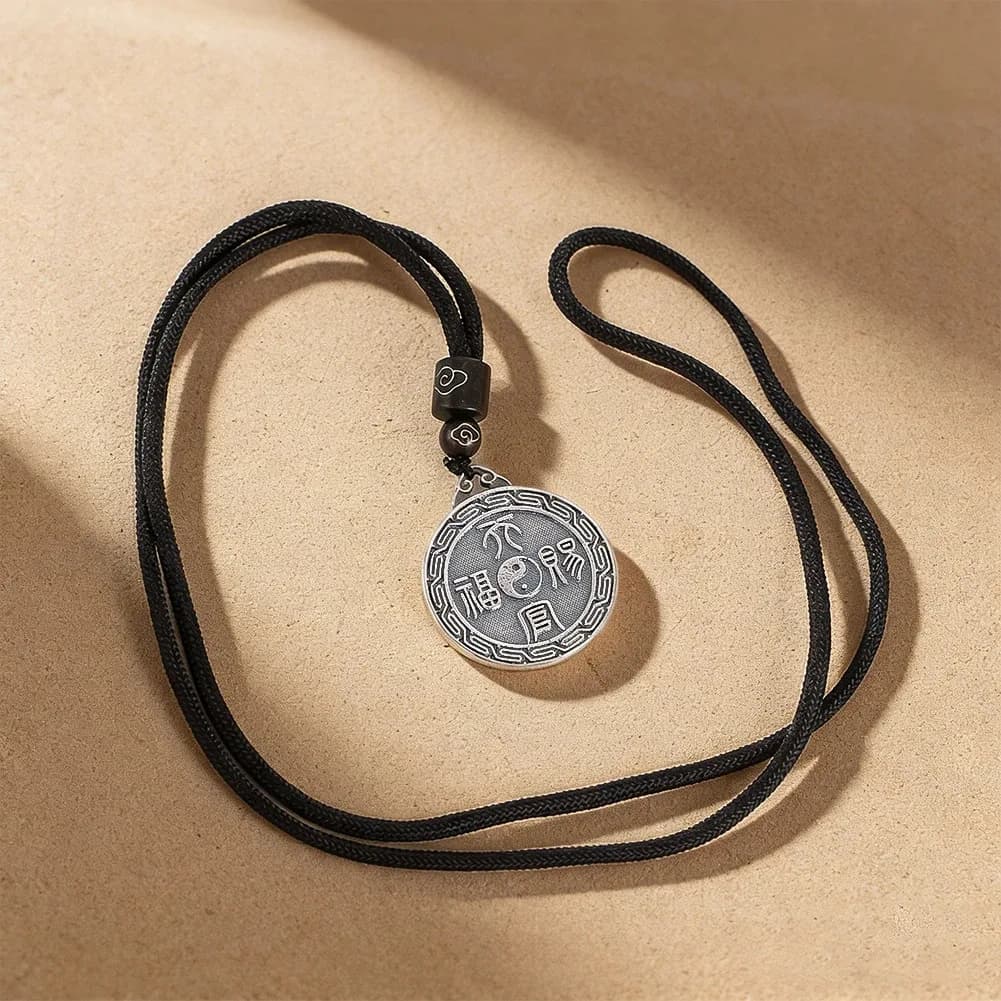 White Brass Fortune Necklace Circular Tai Chi Gossip Amulet Laser Engraving Ornament Healing Jewellery Pendant Birthday Present