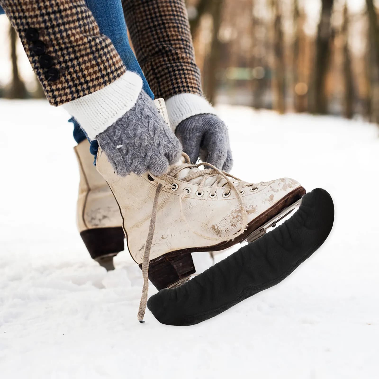 1 paio di protezioni per lame di pattini da ghiaccio, coperture professionali resistenti all'usura per scarpe da pattinaggio con fodera in tessuto spesso per la prevenzione della ruggine