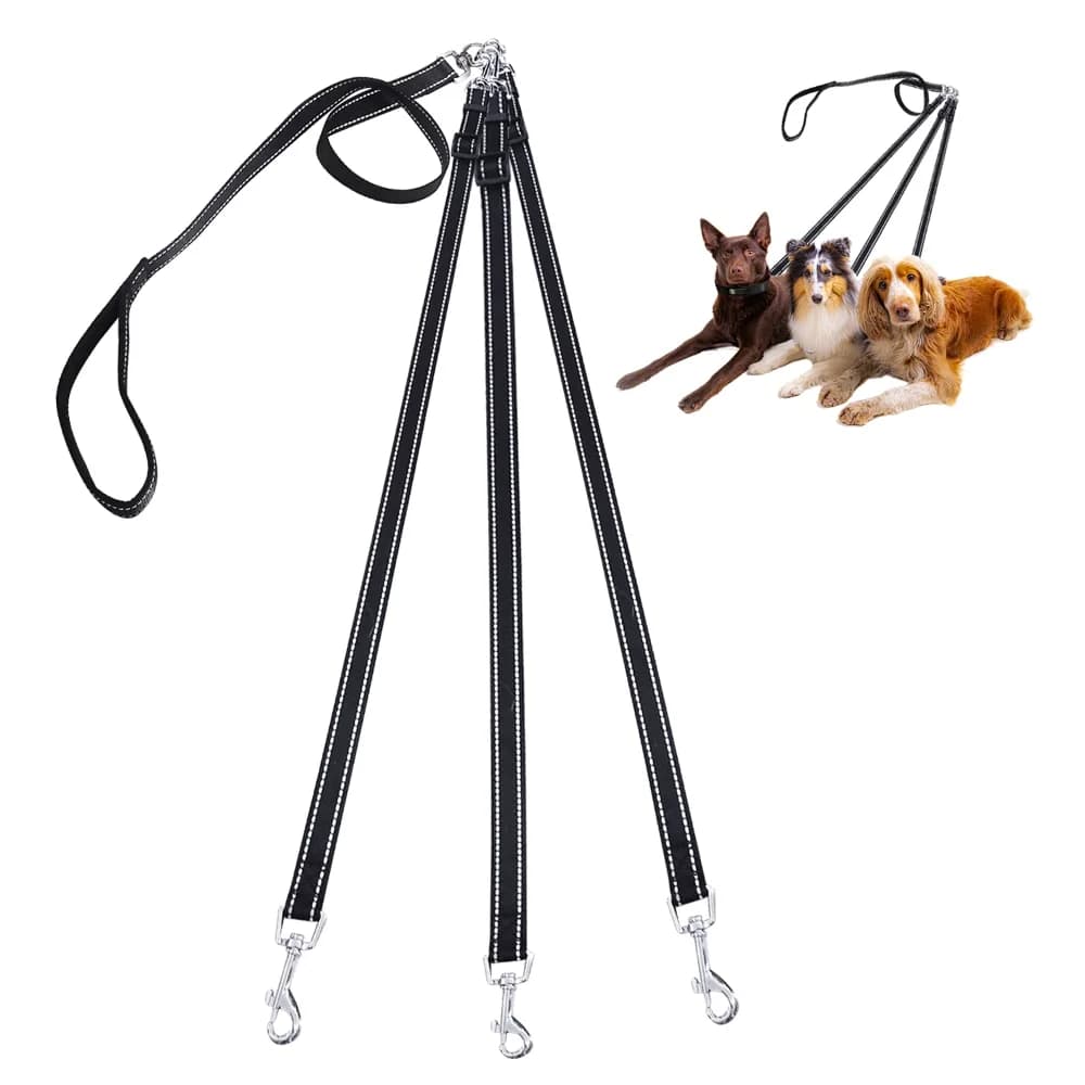 Durable 3-in-1 Nylon Dog Leash with Padded Handle for Outdoor Walking, Car Travel, Hiking and Camping - Three-Way Pet Leash