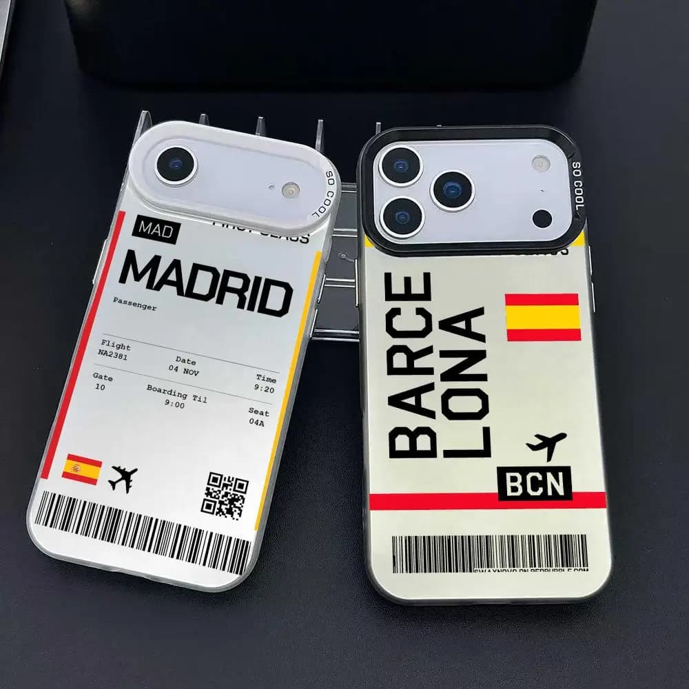 Air Travel Ticket Spain Phone Case for IPhone 17 16 15 14 13 12 11 Pro Max Air Matte Laser Aurora Shock Phone Case