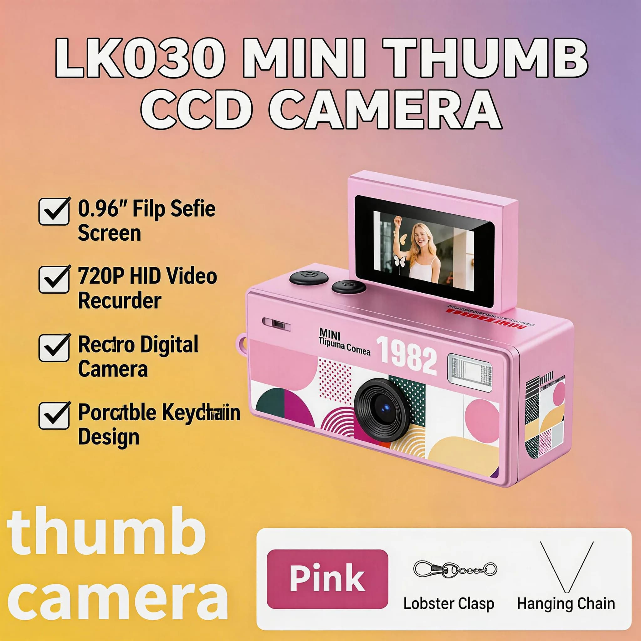 Mini Telecamera a Forma di Portachiavi con Schermo Ribaltabile da 0,96 Pollici, Videocamera Retrò 720P per Sport all'Aperto, Piccolissima Videocamera Registratore Video