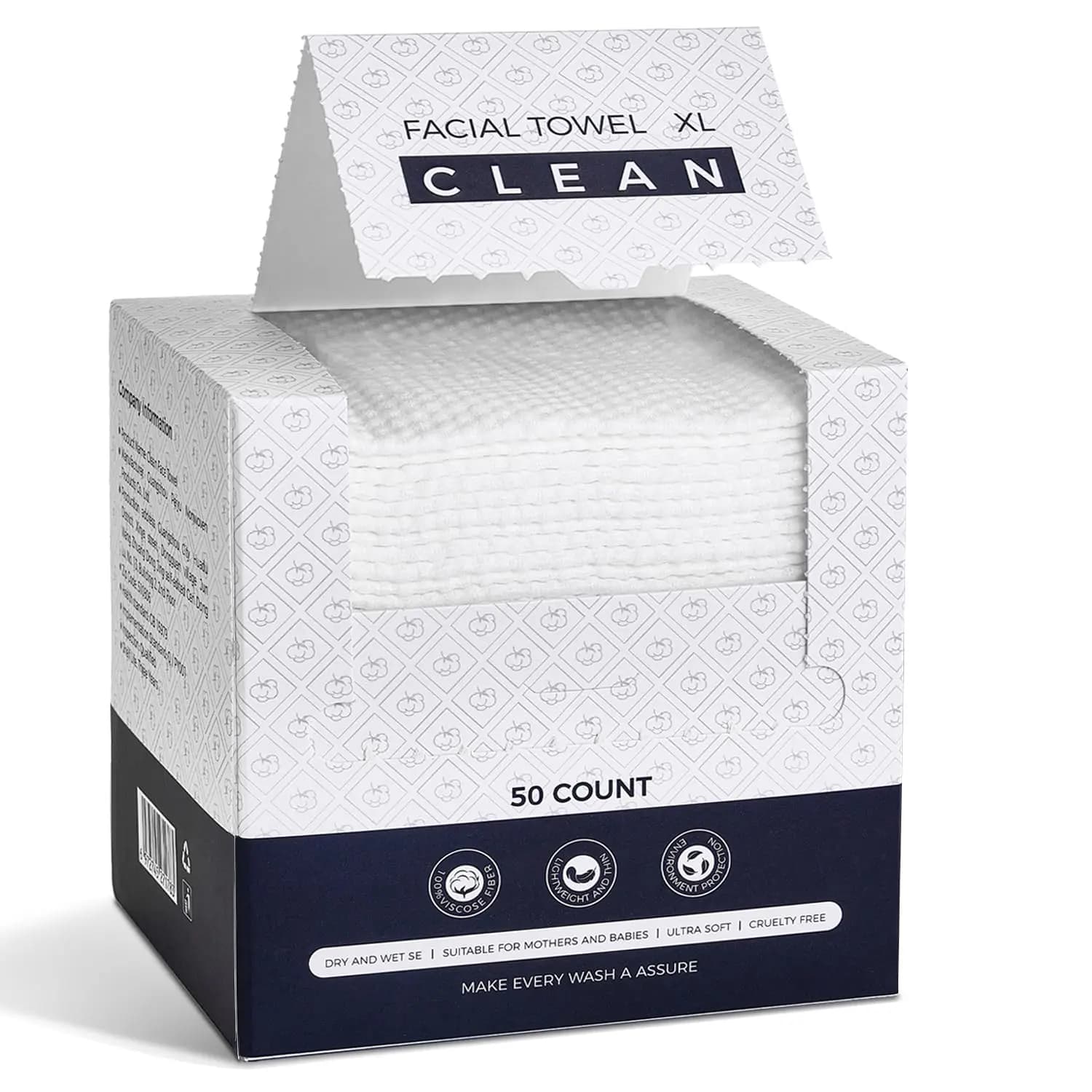 Salviette Viso Biodegradabili in Viscosa, Super Morbide e Spesse per Pelli Sensibili, Struccatura, Viaggio (Confezione da 50)