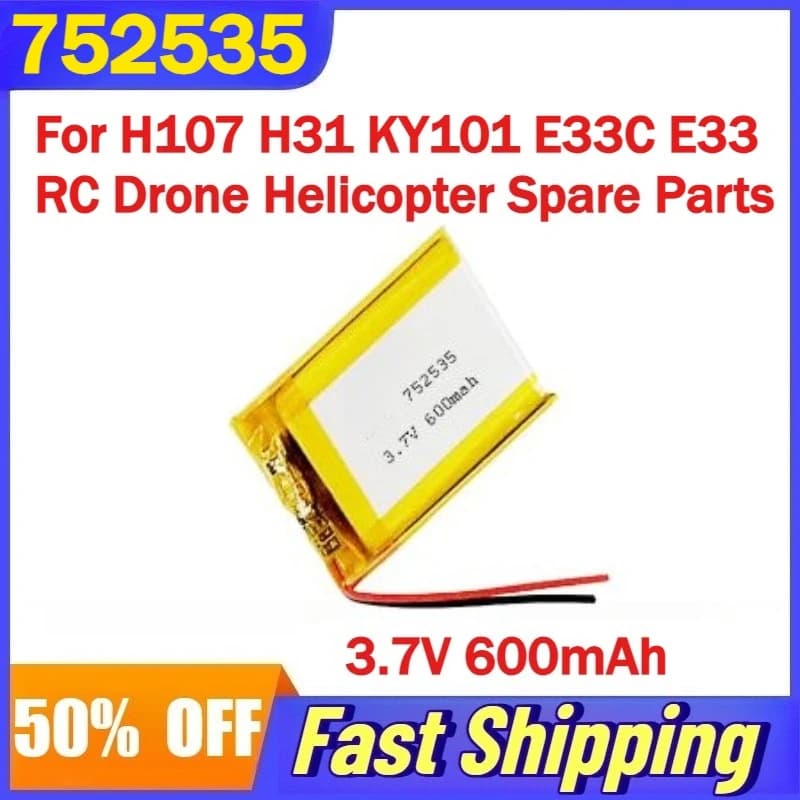 3.7V 600mAh 752535 Batteria Lipo Ricaricabile Per H107 H31 KY101 E33C E33 RC Drone Elicottero Pezzi di Ricambio batterie