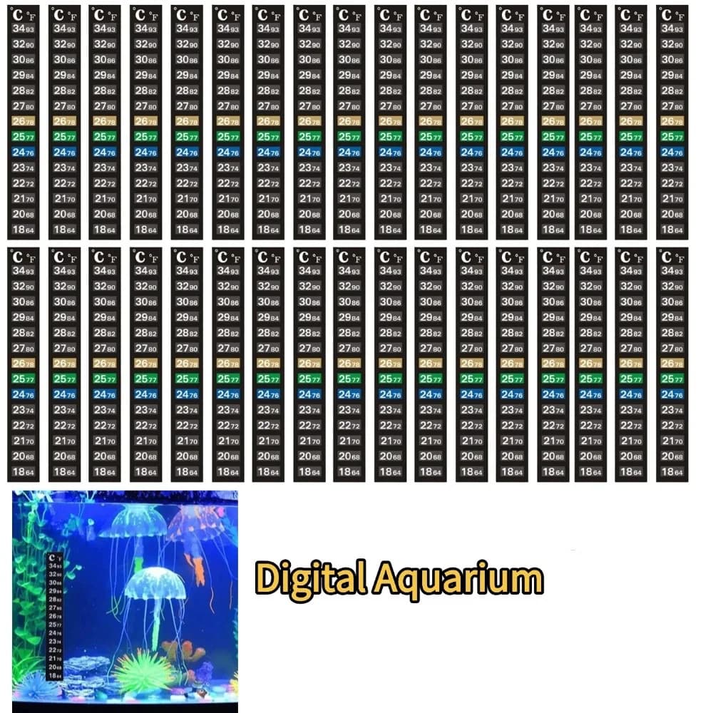 Termometro Digitale Adesivo per Acquario Domestico 1/5 Pezzi, Striscia Termometrica a Doppia Scala C/F, Strumento Adesivo per Misurazione Temperatura con Indicatore di Colore