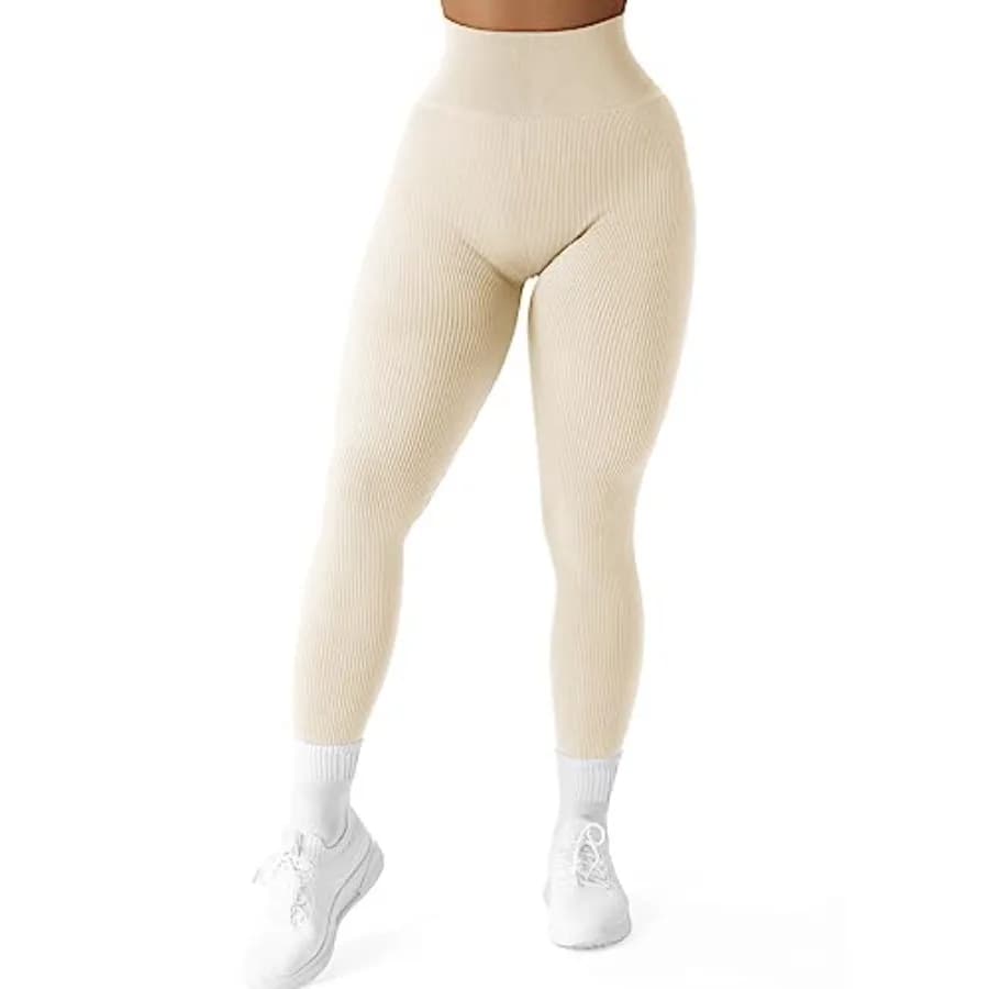 SUUKSESS Leggings da donna a costine senza cuciture a vita alta per allenamento, palestra e yoga
