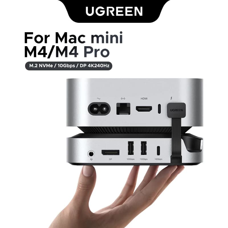 UGREEN USB HUB Mac Mini Docking Station da tipo C a DP 4K240Hz M.2 NVMe Slot SSD 10Gbps USB-A Splitter SD e TF 3,5MM per Mac Mini M4