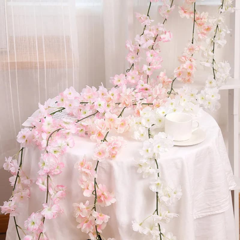 Fiori di Sakura Artificiali da 180CM, Ghirlanda per Matrimoni, Giardini, Archi, Decorazioni per Casa e Stanze, San Valentino, Piante Finte in Seta per Scrapbooking
