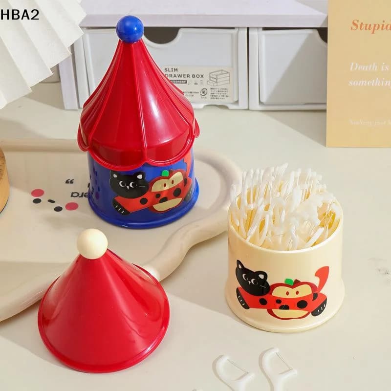 Box toothpick holder, cotton stick holder, cotton pad holder, plastic, portable, cute, for home use, for floss and cotton sticks