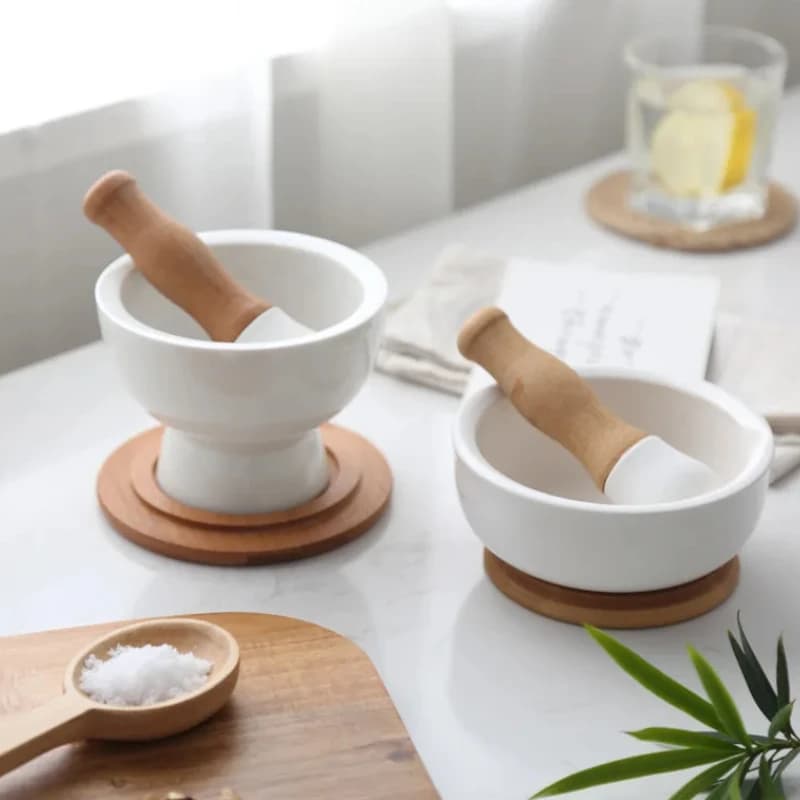 Vaso per macinazione manuale: set di mortaio e pestello per tritare peperoni, spezie e preparazione alimentare nella cucina