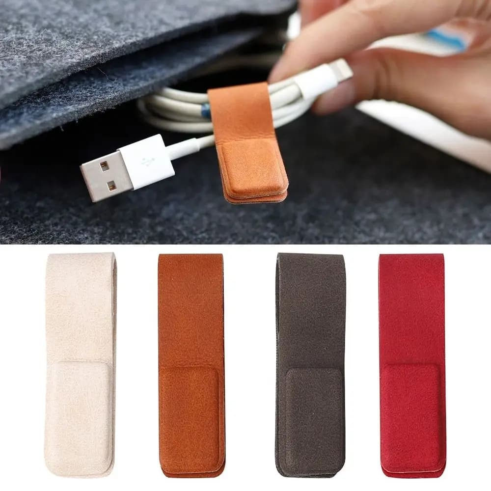 New Leather Earphone Cable Clip Flexible Portable Cord Wire Organizer Magnetic Cable Management USB Cable