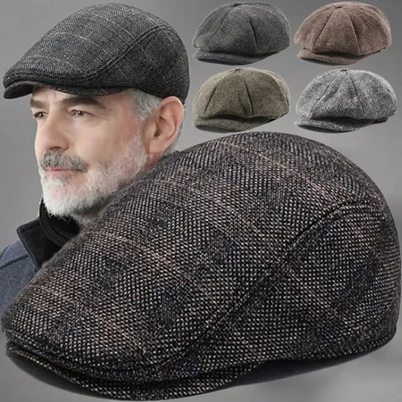 Men Retro Beret British Hats Wool Blend Vintage Herringbone Tweed Men Casual Fashion Hat Flat Keep Warm Caps Gifts