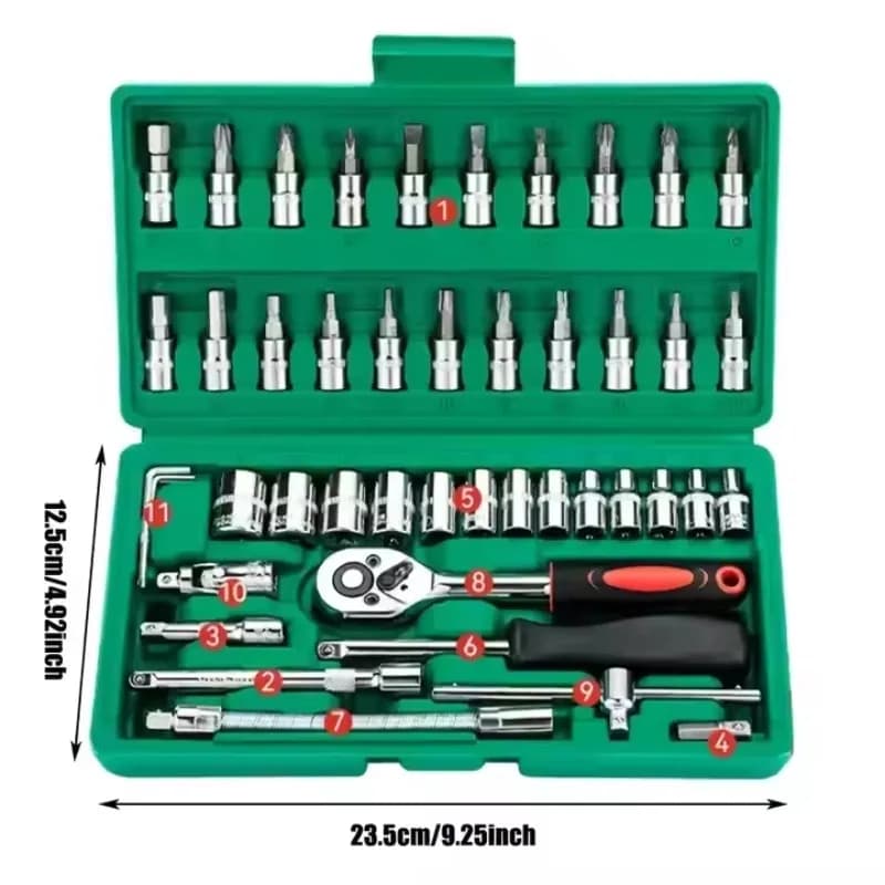Hot Selling Hand Tools Set 46 Pcs Socket Wrench Tool Set Portable Hard Case for Car Motorcycle Bicycle Repair