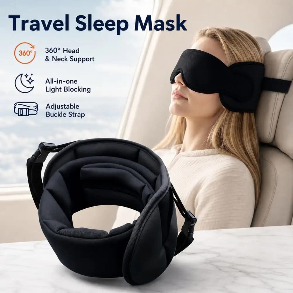 2-in-1 Sleeping Mask With Pillow Support 3D Contoured 100% Blackout Eye Mask For Travel & Airplane