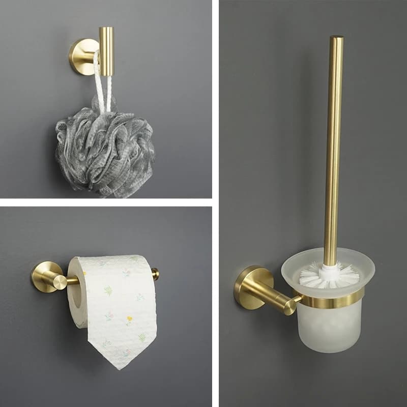 Set di accessori per il bagno porta scopino porta carta velina supporto a parete asciugamano appendiabiti appendiabiti accessori da bagno in oro spazzolato