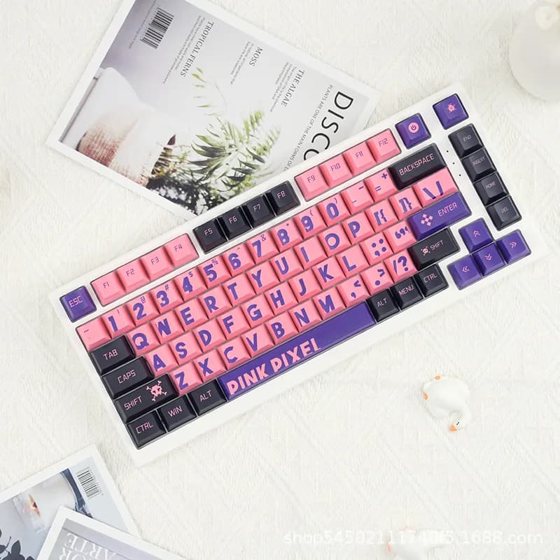 PBT covers with large blue pink character Sublimation mechanical keyboards on 5 sides with original profile compatible with layout 75/87/98/104