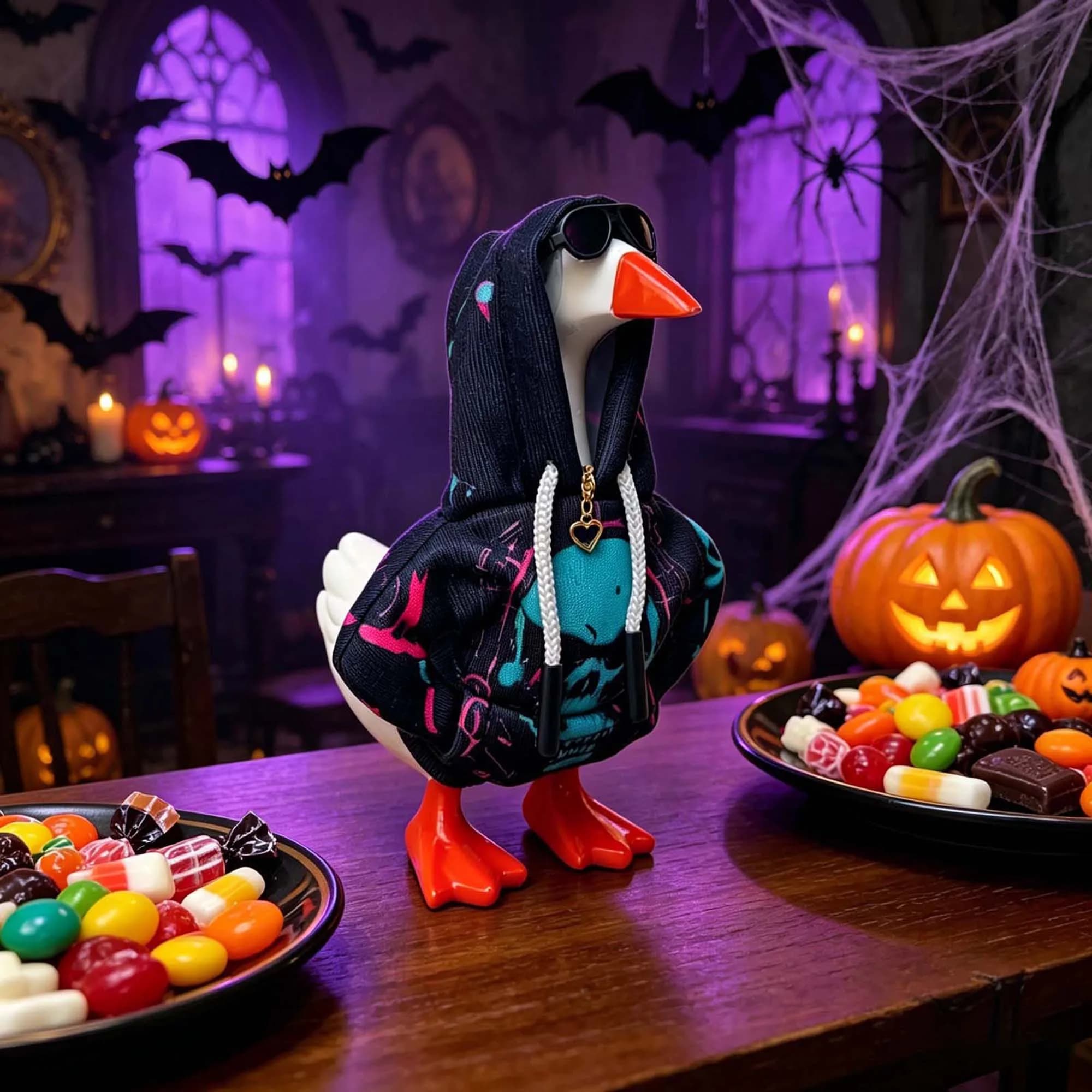 Costume da Oca per Halloween con Stampa Teschio, Occhiali da Sole e Collana, Vestiti per Statua di Oca, Decorazione per la Casa