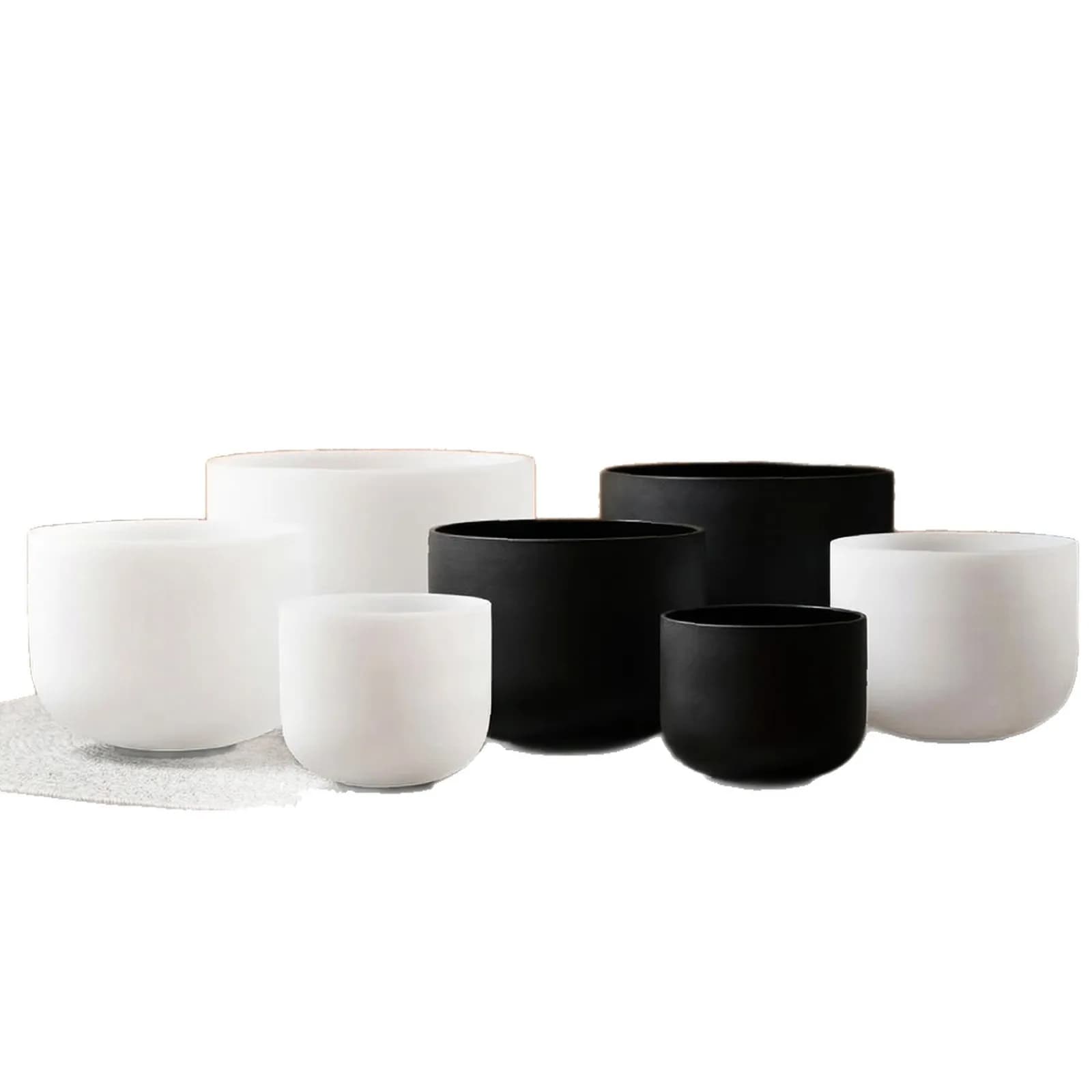 7 Piece Black and White Crystal Singing Bowls, Healing Meditation Sound Therapy Set, Tuned Chakra Bowls