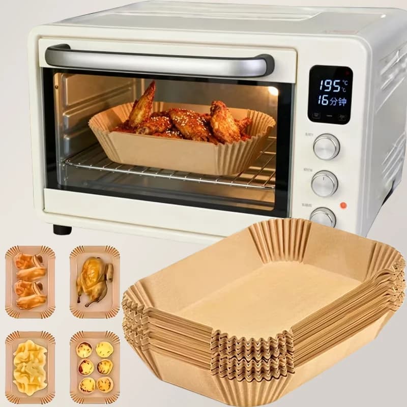 50 pieces/100 pieces of long air frying paper, long non-stick baking paper, easy to use, heat-resistant and oil-resistant, compatible with all air fryers, perfect for frying fries, chicken wings, snack - perfect for holidays