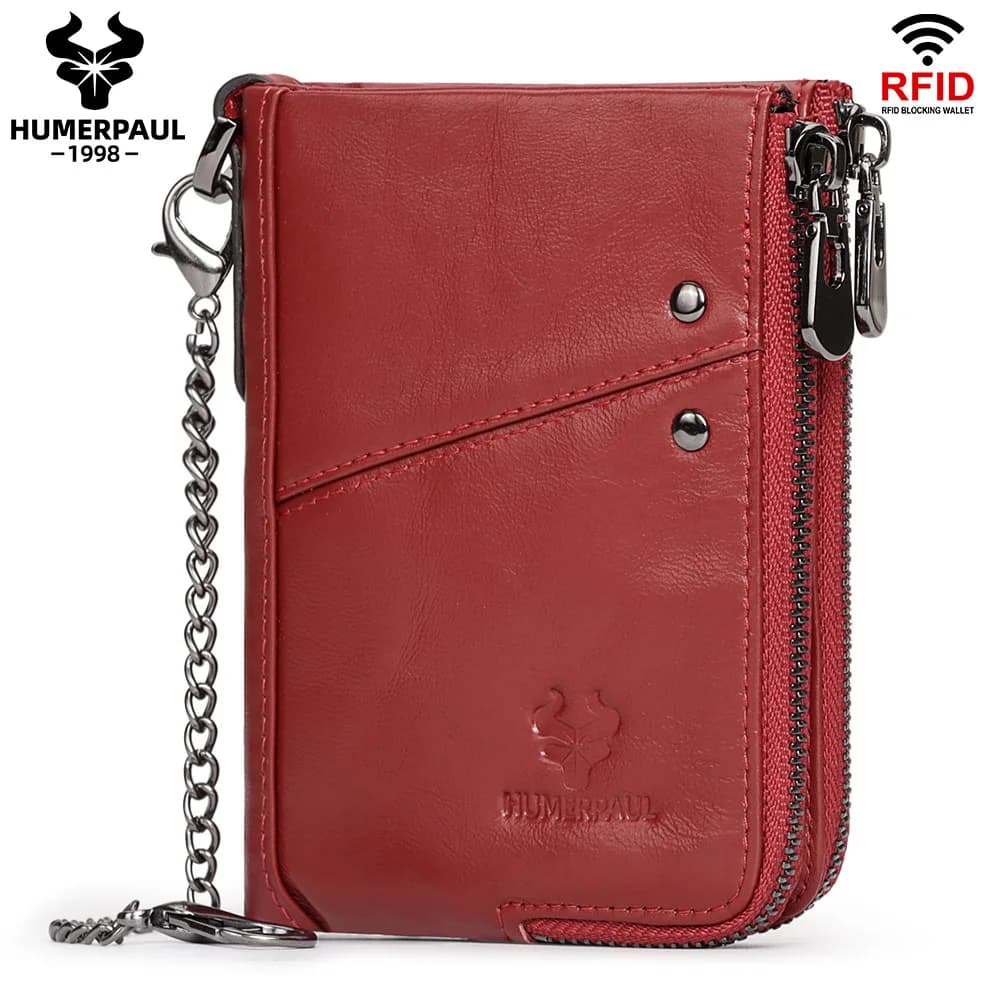 HUMERPAUL Portafoglio corto da donna in vera pelle Porta carte di credito RFID bifold con doppia cerniera Tasca portamonete Fashion Portomonee