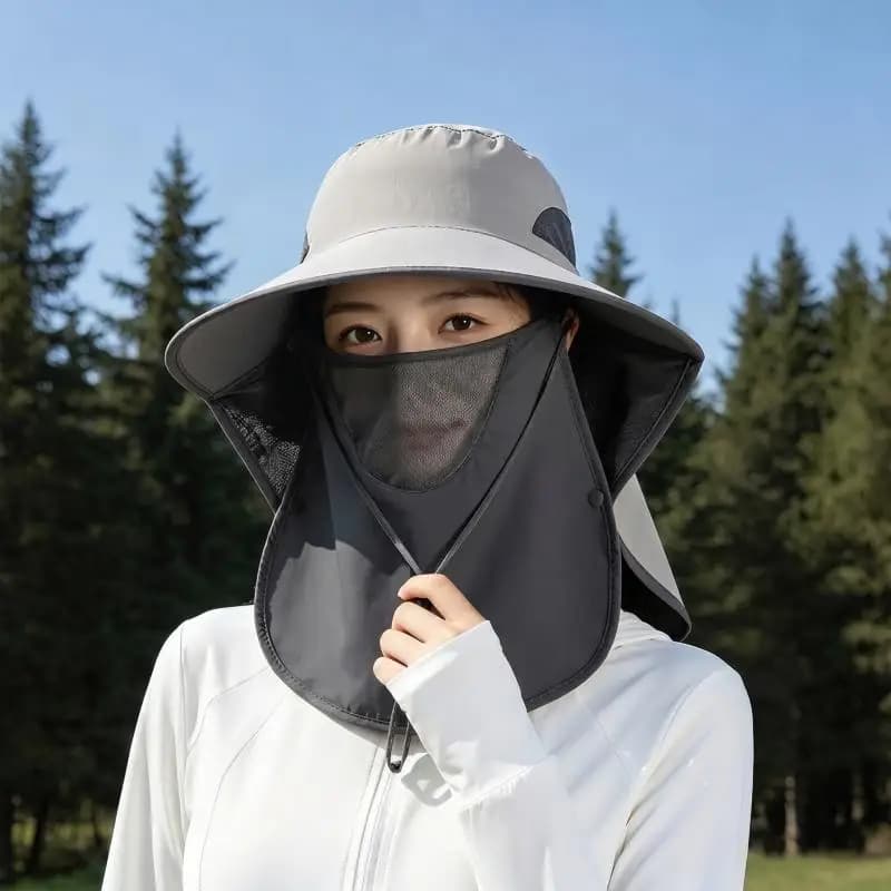 Breathable UV Protection Sun Hat With Face Cover And Neck Flap Summer Outdoor Fishing Hiking Gardening Wide Brim Cap Women Men