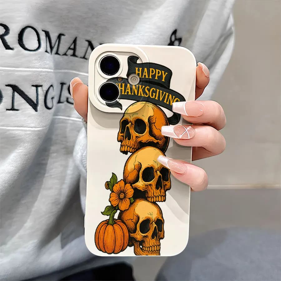 Skull and Pumpkin Patterned phone cases for iPhone 17 to 11 Pro Max Plus