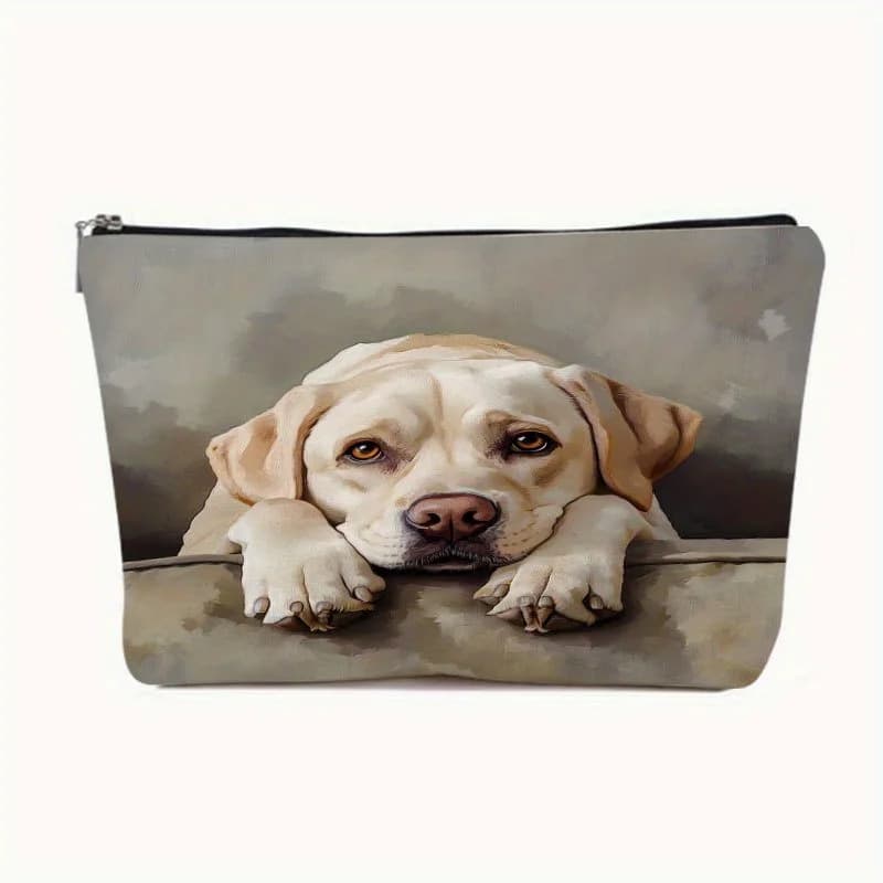Una simpatica borsa per il trucco con motivo cane Labrador: una bella custodia multifunzionale con cerniera, una borsa per riporre gioielli