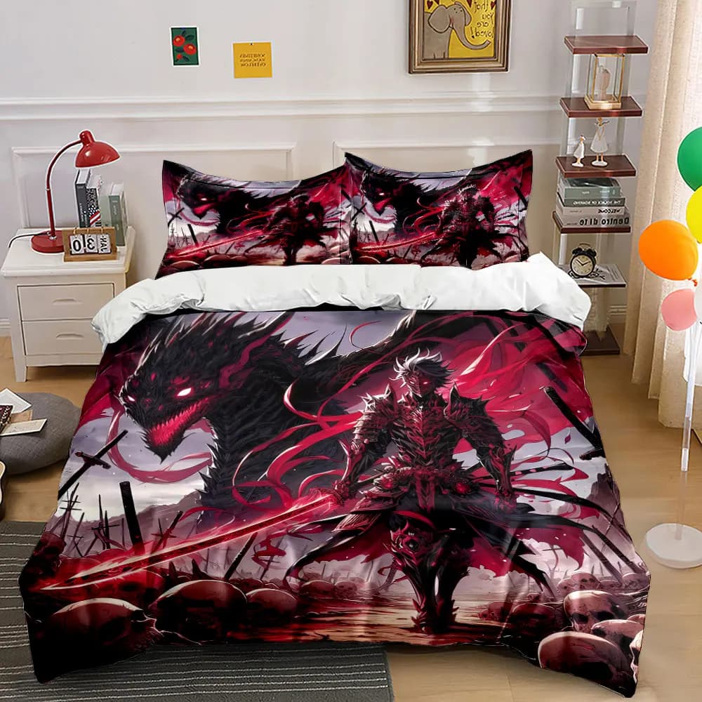 Set di biancheria da letto "Dragon Knight Battle Artwork Set" con 1 copripiumino e 2 federe, singolo, matrimoniale, king, queen, regalo