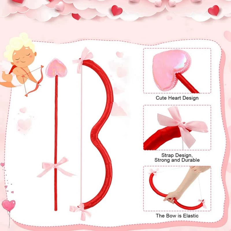 Kit costume da Cupido da donna con fiocco e freccia, orecchini, fascia a cuore, AJAS